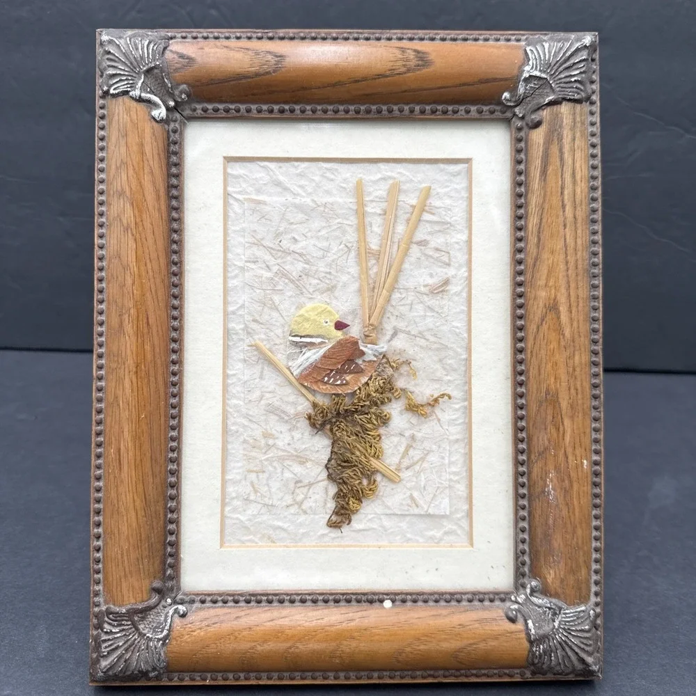 Dried 3D Art In Wood Antiqued Frame Baby Chic Flowers 9